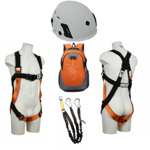 ARESTA Scaffolder Harness Kit - Double Point - Twin Elasticated Lanyard + Helmet Bundle