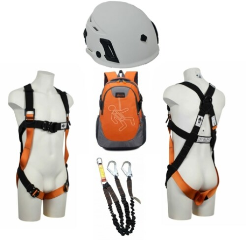 ARESTA Scaffolder Harness Kit - Double Point - Twin Elasticated Lanyard + Helmet Bundle